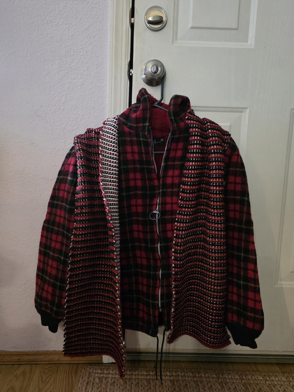 Sportsman Apparel Small Women's Red Plaid Pea Coat with Knit Scarf